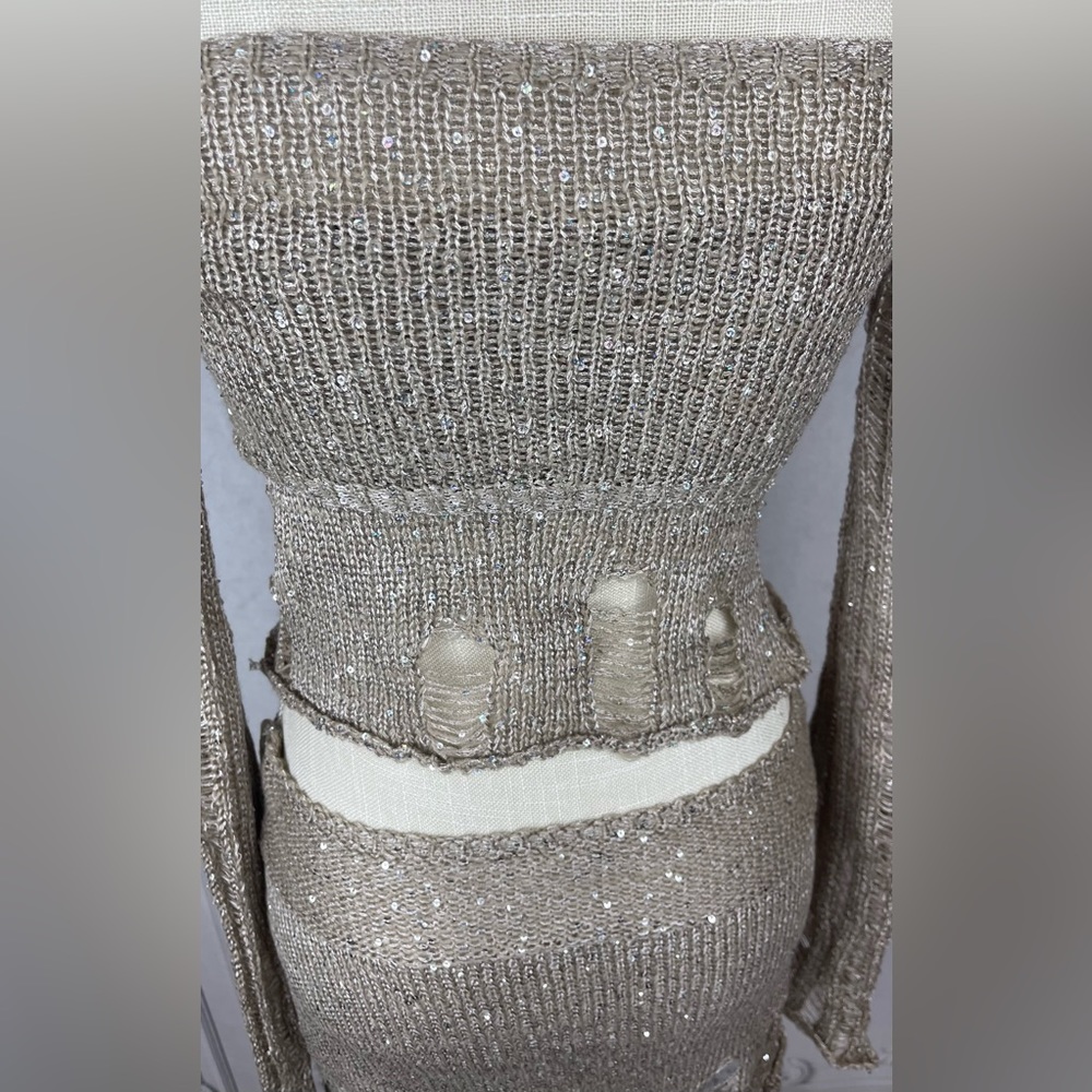 Polly Sequin Crochet Three Piece Skirt Sweater Dress Set - Picture 14 of 17